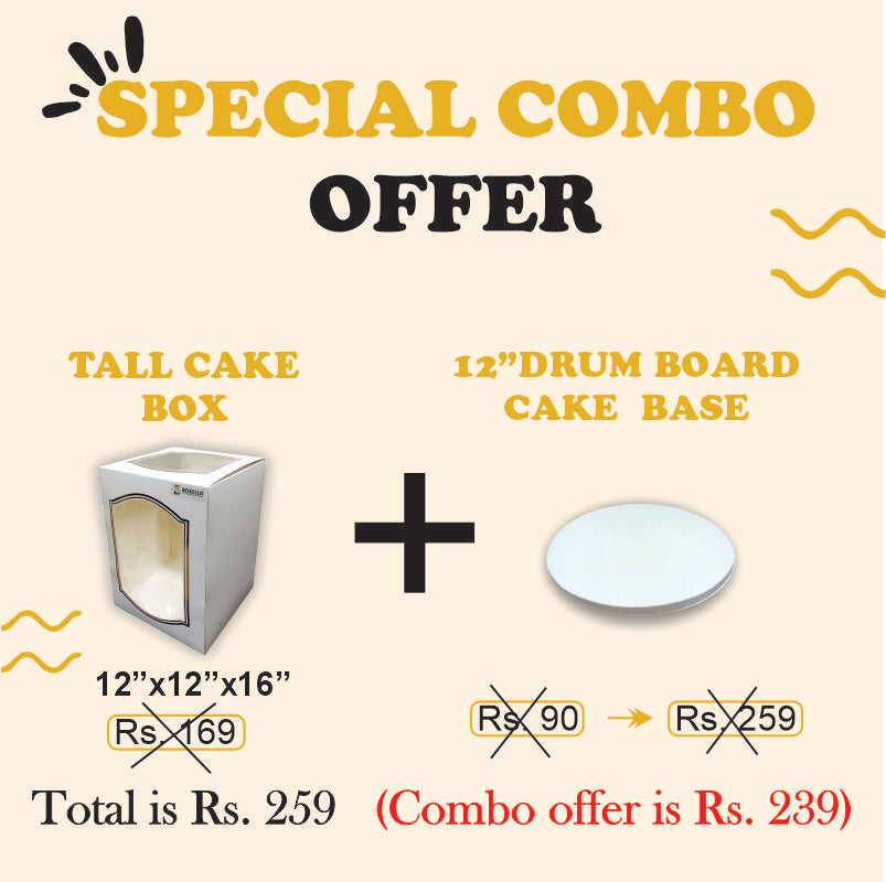 Tall Cake box (12"x12"x16") & 12" drum board (COMBO OFFER)