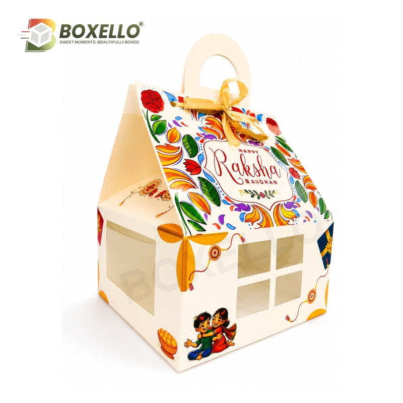 Rakhi Hut Shape Hamper Box ( 7"x7"x3.75")