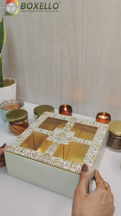 4 jar Hamper Box with Gold Foiling  (7.5"x7.5"x3.5")