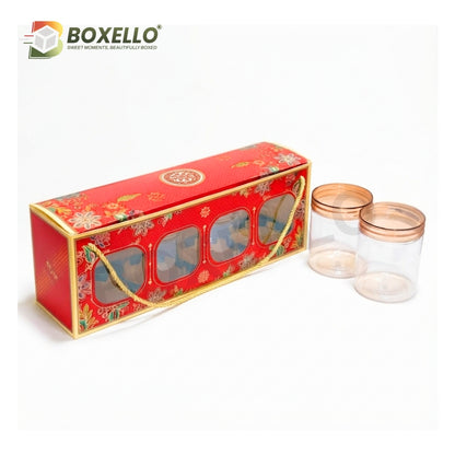 4 Cookie Jar Box with 4 Plastic Jar ( 15"x4.1"x5.5")