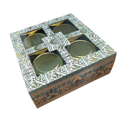 4 jar Hamper Box with Gold Foiling  (7.5"x7.5"x3.5")