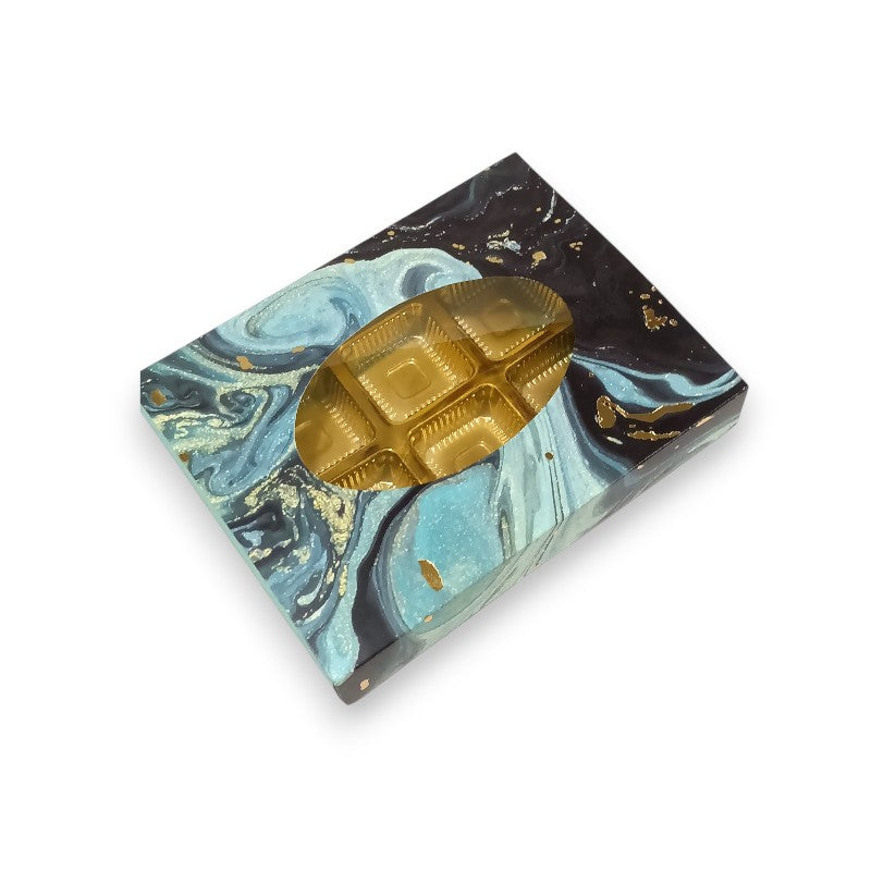 6 Pcs Chocolate Box with Gold Foiling | Golden Tray  ( 5.7" x 3.7" x1" )
