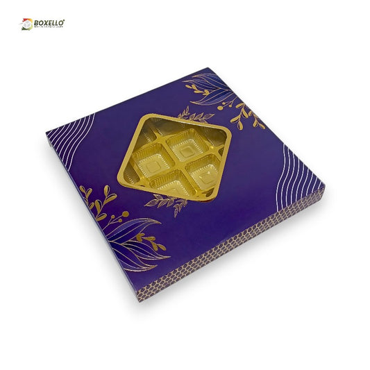 16 Pcs Chocolate Box with Gold foiling | Golden Tray ( 7.5" x 7.5" x 1" )