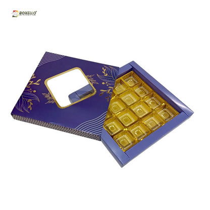 16 Pcs Chocolate Box with Gold foiling | Golden Tray ( 7.5" x 7.5" x 1" )